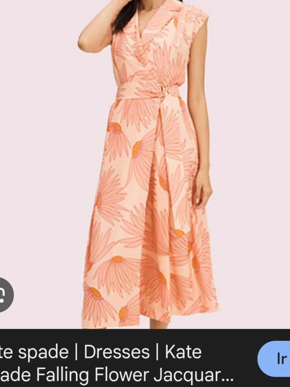 kate Spade Sleeveless Peach Floral Wrap Dress